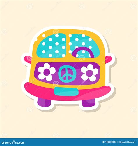 Hippie Van from the 60ies in Flower Style, Cute Sticker in Bright ...