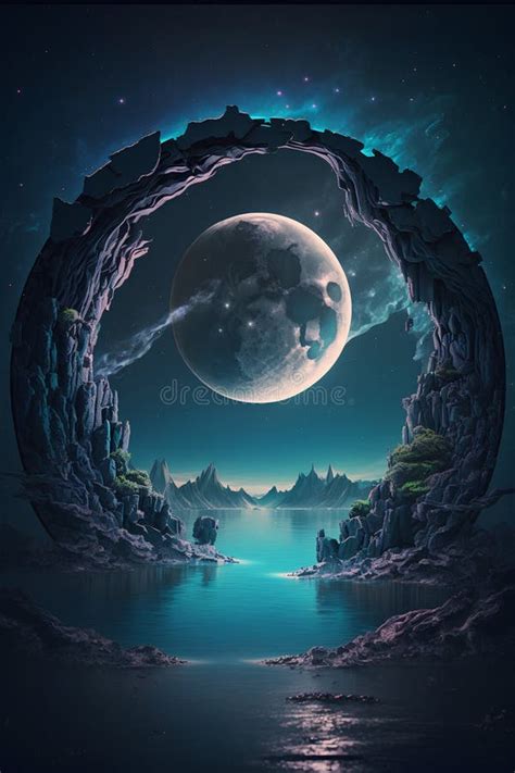 Fantasy Landscape With A Fantasy Planet And A Moon 3d Rendering Stock