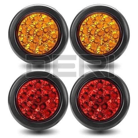 Racbox Led Round Tail Lights Turn Signal Brake Reverse Trailer Truck