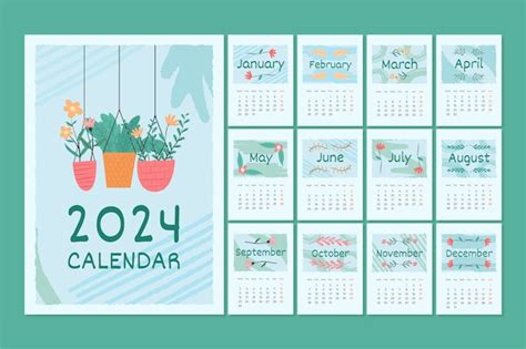 Plantilla De Calendario Plano 2024 Con Flores Vector Gratis