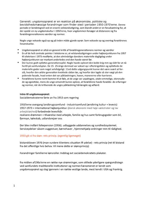 Ungdomsoprøret - Emne 3 - Generelt: ungdomsoprøret er en reaktion på ...