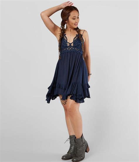 Free People Adella Lace Slip Dress Womens Dresses In Navy Buckle