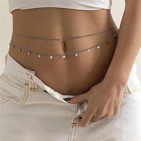 Atentuyi Quaste Pailletten Geschichtet Bauch Taille Kette Silber Set Sexy Bikini Strand Geschirr