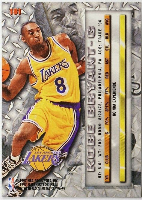 1996 97 KOBE BRYANT FLEER METAL 181 ROOKIE CARD RC MINT CONDITION DR