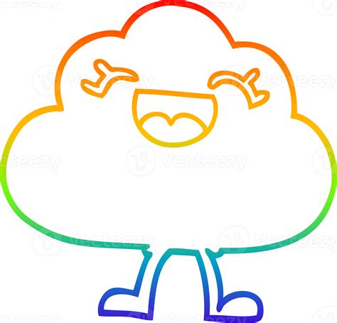 Rainbow Gradient Line Drawing Cartoon Happy Grey Cloud 44959687 Png