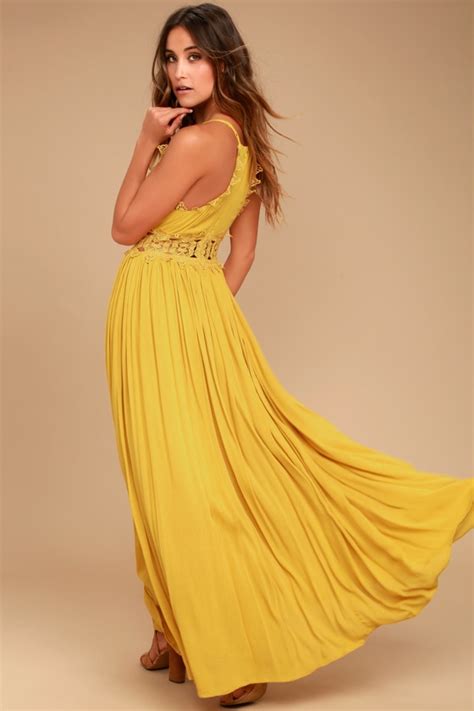 This Is Love Mustard Yellow Lace Maxi Dress Long Yellow Maxi Dress