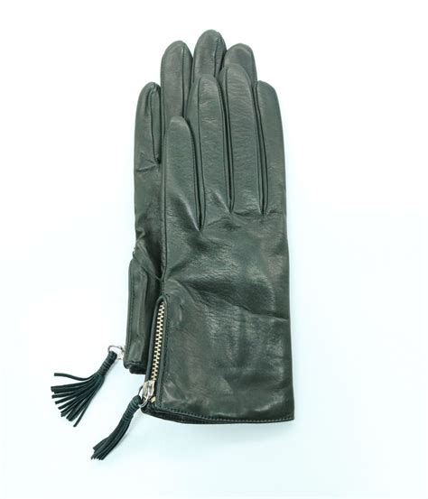 Leather Gloves With Zipper And Tassle Bottle Green Gordmans