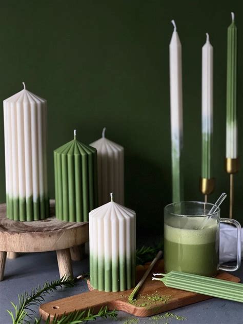 Green Matcha Taper Candles Pillar Table Dinner Set Candles Decorative Candle Elegant Candles ...