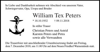 Traueranzeigen Von William Tex Peters Trauer Nordkurier