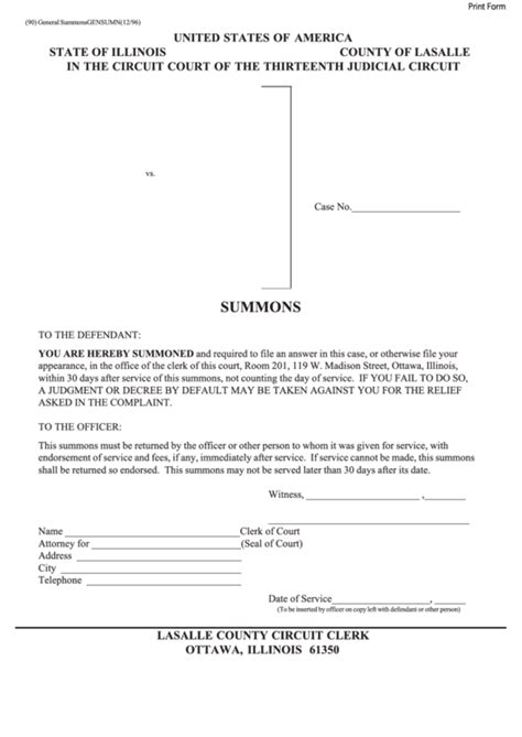 Fillable Form 90 - Summons - Lasalle County Circuit Clerk printable pdf ...