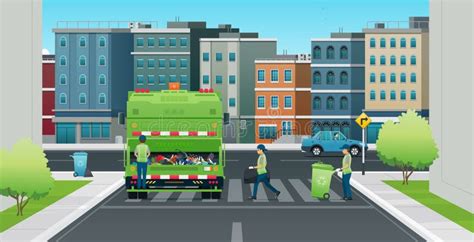 Camión De Basura En La Ciudad Ilustración del Vector Ilustración de