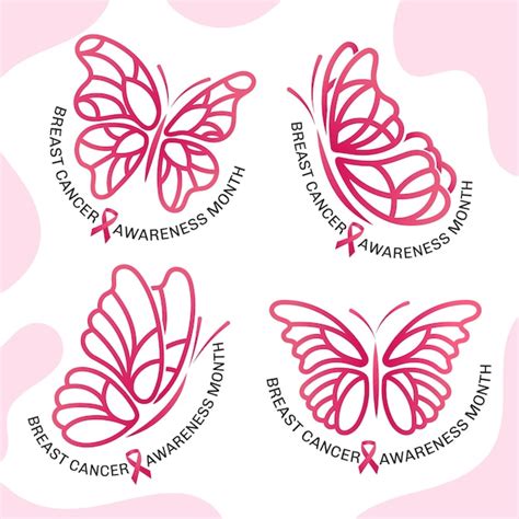 Premium Vector Breast Cancer Awareness Month Labels With Ribbon Pink And Butterfly