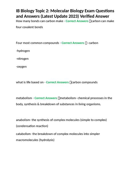 IB Biology Topic 2: Molecular Biology Exam Questions and Answers ... 