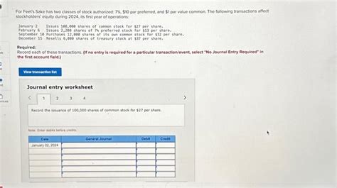 Solved For Feet S Sake Has Two Classes Of Stock Authorized Chegg