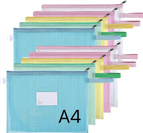 Yafe A4 Plastic Wallets 10 Pcs A4 Zipped Wallets Plastic Folders Mesh