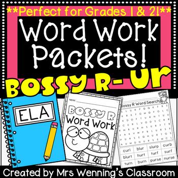 R Controlled Vowel UR Word Work Packets No Prep Bossy R UR Printables