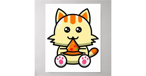 Funny cute cat eating pizza poster | Zazzle.com