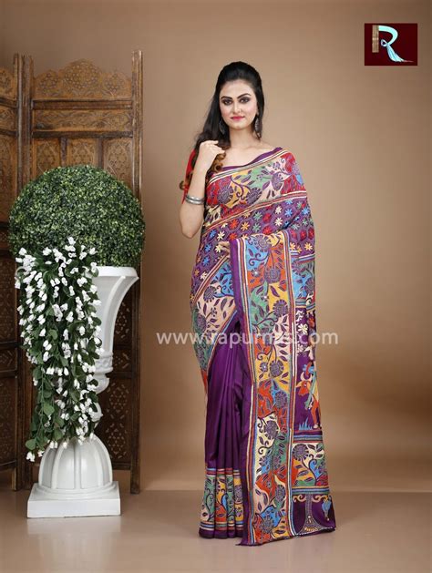 Black And Multi Kantha Stitch Work On Pure Bangalore Silk Saree Rapurnas