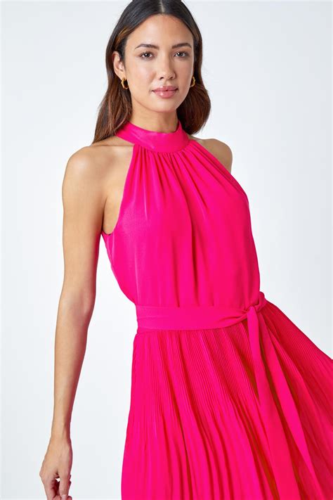 Pink Halterneck Pleated Maxi Dress Roman Uk