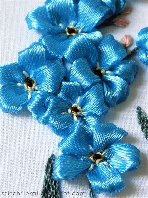 Freebie Ribbon Embroidered Forget Me Nots Embroidery Handembroidery