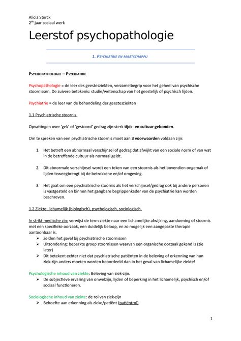 Leerstof Psychopathologie 2 De Jaar Sociaal Werk Leerstof