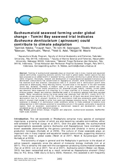 (PDF) Eucheumatoid seaweed farming under global change-Tomini Bay ...