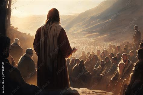 Jesus preaching on the mountain Stock Illustration | Adobe Stock