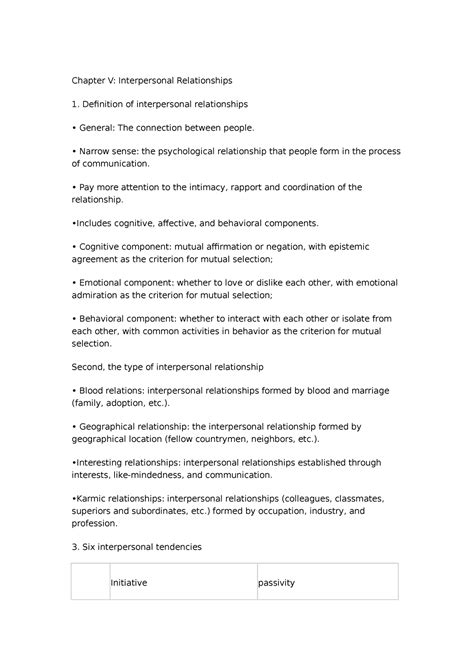 Interpersonal Relationships Chapter V Interpersonal Relationships