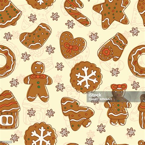 Doodles Christmas Cookies Gingerbread Vector Seamless Pattern