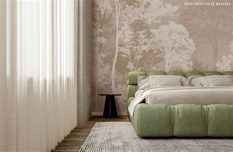 Авторские эко-обои с ажурными деревьями в спальню | 494034 estamped ...