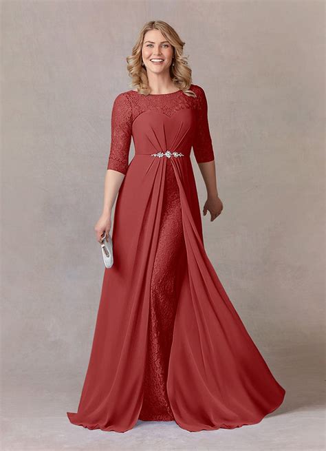 Rust Azazie Leonine A Line Scoop Lace Chiffon Floor Length Dress Azazie