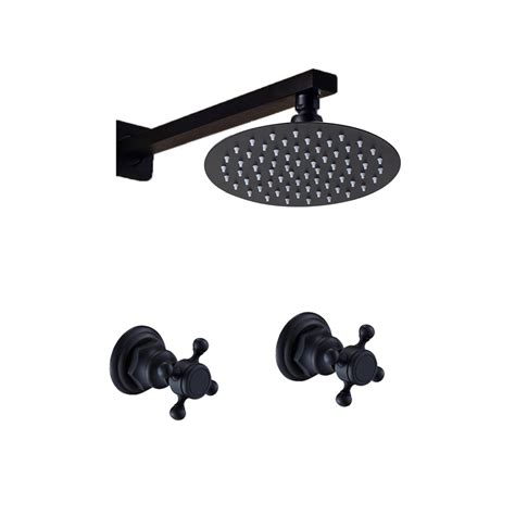 8 Bathroom Black Rain Shower Head Cold Hot Shower Faucet 2 Handles Wall Mount EBay