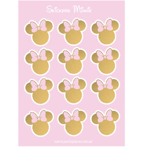 Plancha De Stickers Minnie Oro 12u Partyplace