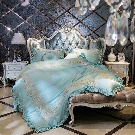 Luxury Silk Cotton Lace Bedding Set Handmade Pearl Lace 4 6pcs Queen