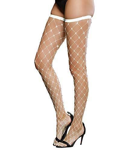 LUCKELF Women S Thigh High Stockings Rhinestone Fishnet Elastic