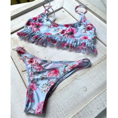 Swim Blue Ruffle Floral Bikini Set Poshmark
