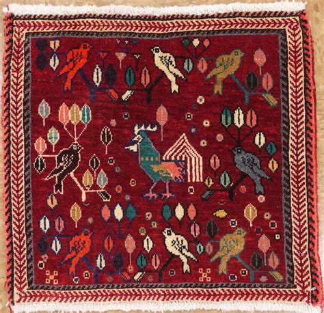 Persian Shiraz Tribal Hand Knotted Wool Red Folk Art Birds Oriental Rug