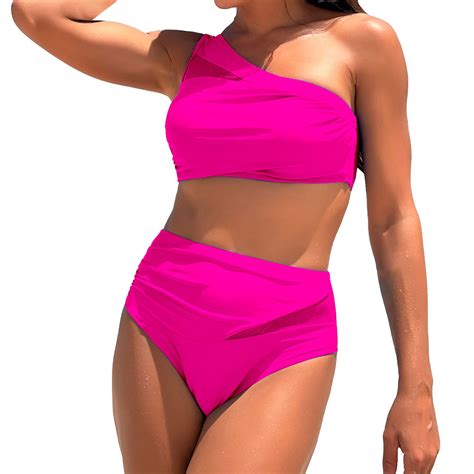Lroveb Bikini Sets For Women Set Plus Size Bathing Suit Tank Swimsuit Mid Waist Deep V Neck Wide