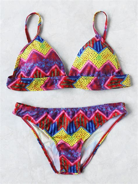 Shop Chevron Print Triangle Bikini Set Online SheIn Offers Chevron