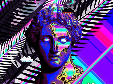 Statue Palm Vaporwave Poster Surreal Art Vaporwave Retro Futurism