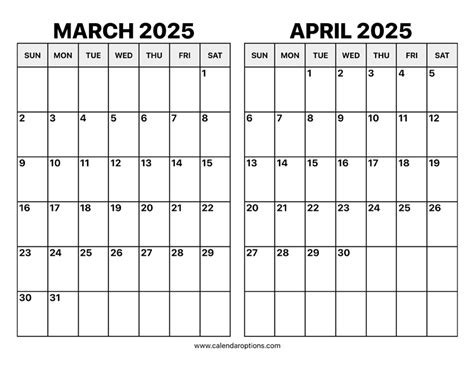 March and April 2025 Calendar – Calendar Options