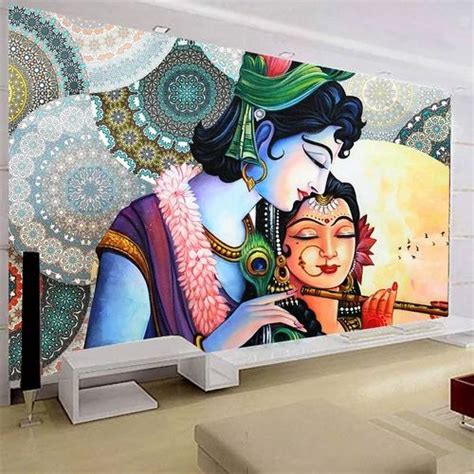 Non Woven Royal Pattern Abstract Radha Krishna Wallpaper For Home