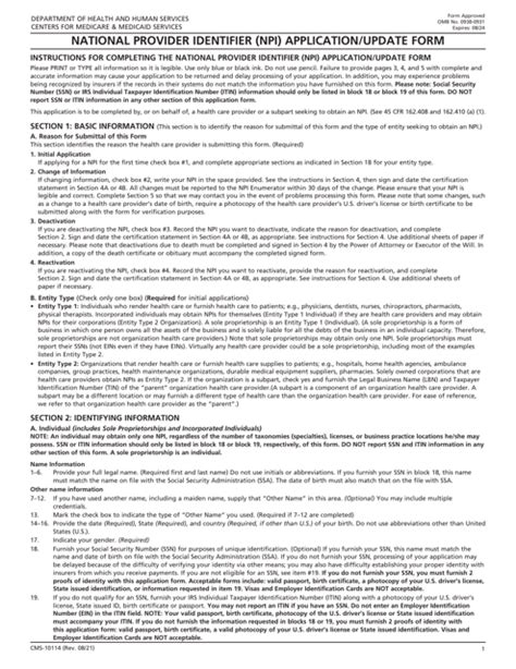 Form CMS-10114 Download Fillable PDF or Fill Online National Provider ...
