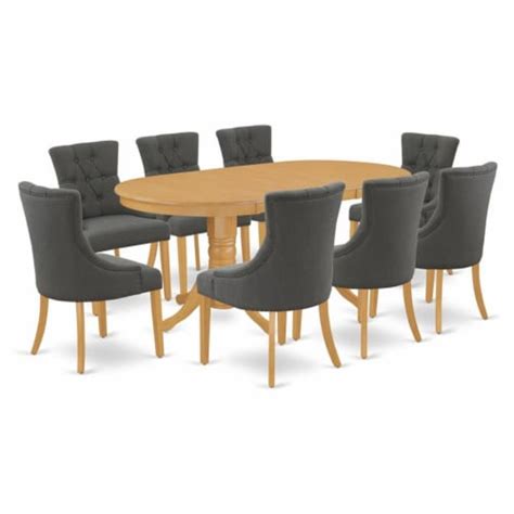 East West Furniture Vancouver 9 Piece Wood Dining Set In Oak Dark