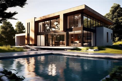 Premium Photo A Modern House With A Pool And A Pool In The Foreground