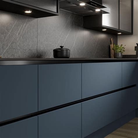 Hockley Super Matt Handleless Marine Blue Modern Kitchen Apartment