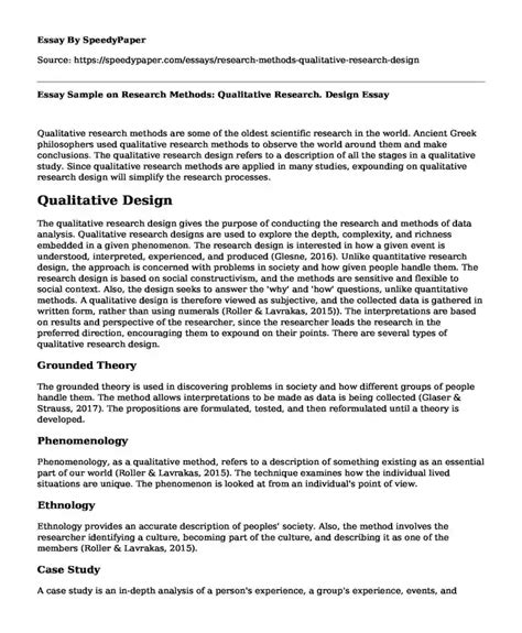 📌 Essay Sample on Research Methods: Qualitative Research. Design ...