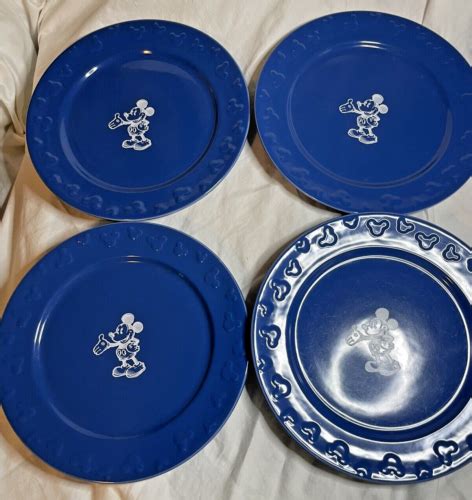 4 Disney Parks Gourmet Mickey Mouse Dinner Plate 11 BLUE WHITE