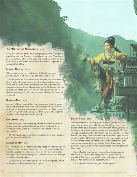 Dnd 5e Homebrew — Way Of The Mistweaver Monk By Damndedmage Monk Dnd Dnd 5e Homebrew