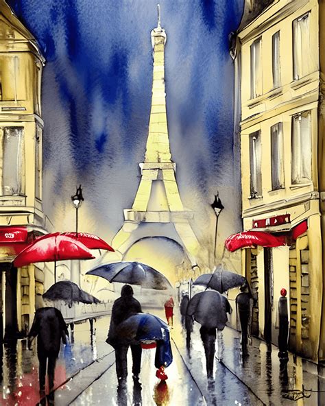 Rainy Paris Street Scene Painting Fine Art Print · Creative Fabrica